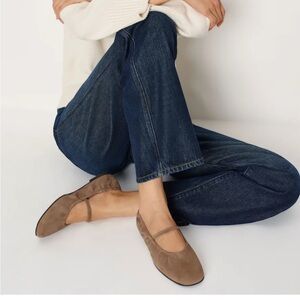 Reformation Buffy Ruched Tan Suede Ballet Flats